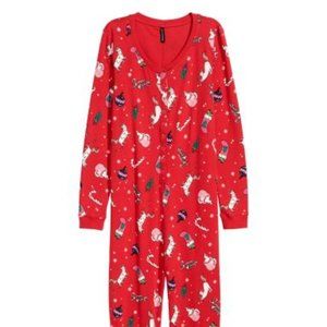 NWT | H&M | Christmas Womens Long Sleeve Onesie Pyjamas | Red Print | 10 |